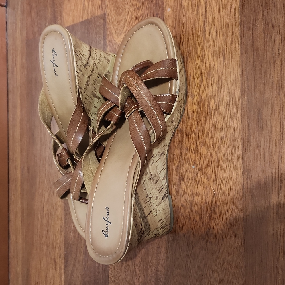 Cork style heel sandals